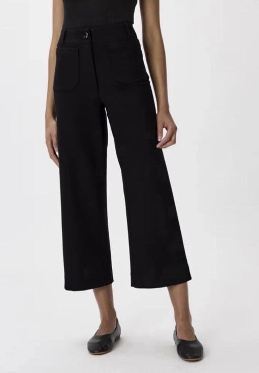 Quince Pants - Quince Ultra Stretch Wide Leg Cropped Ponte Pants Sz 4 Black Office Casual